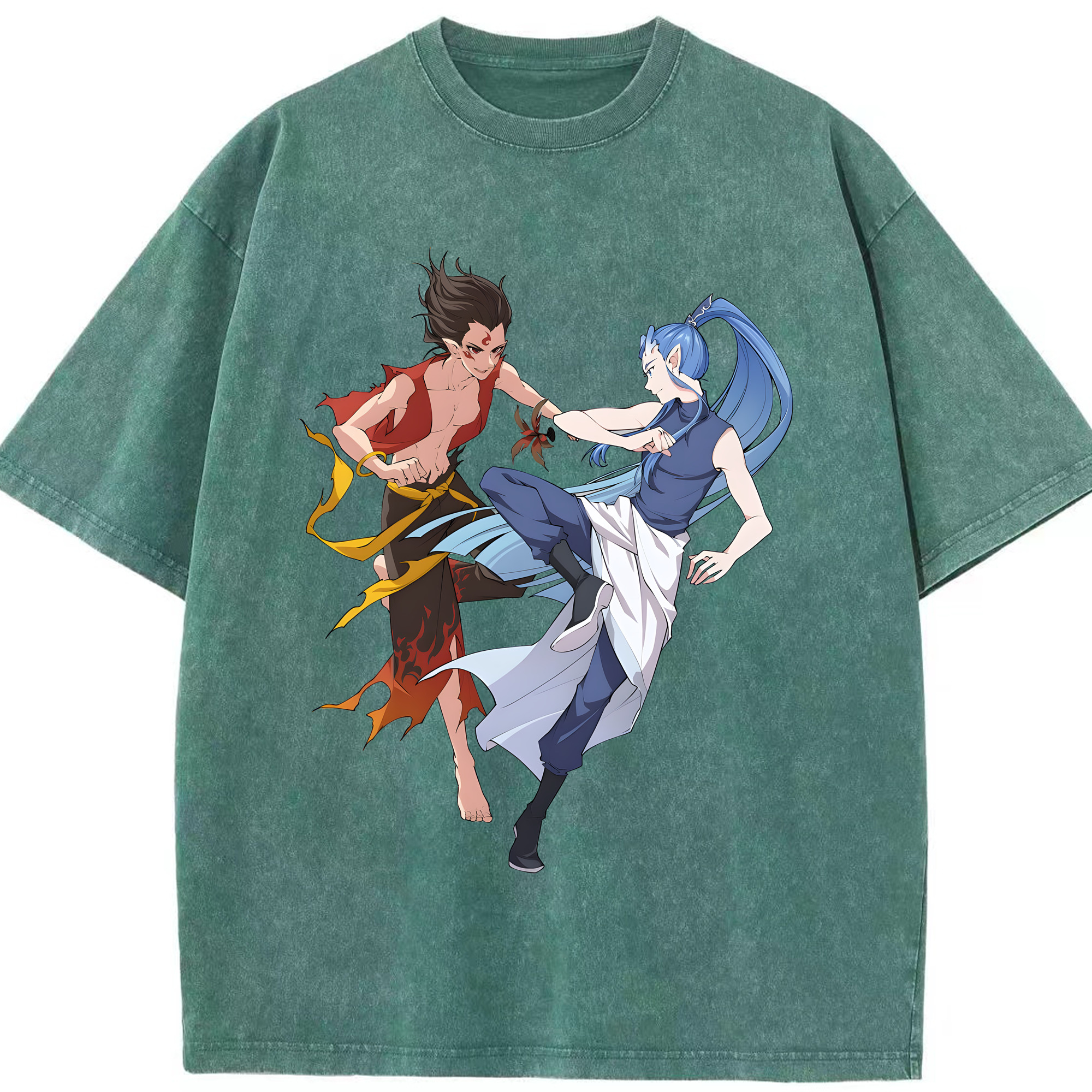 （画像用） Ne Zha 2 ナタ 魔童の大暴れ 綿100% ヴィンテージ風 半袖Tシャツ（フロントプリント）